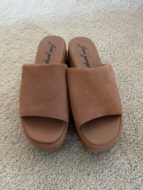 Free People Cognac Slide Platform Mules